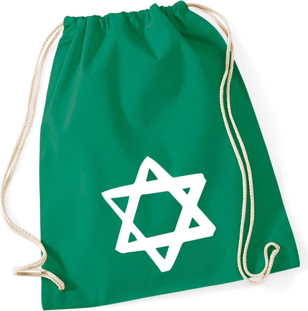 Huuraa Turnbeutel Davidstern Judentum 12 Liter Kelly Green Baumwolle Rucksack Geschenkidee