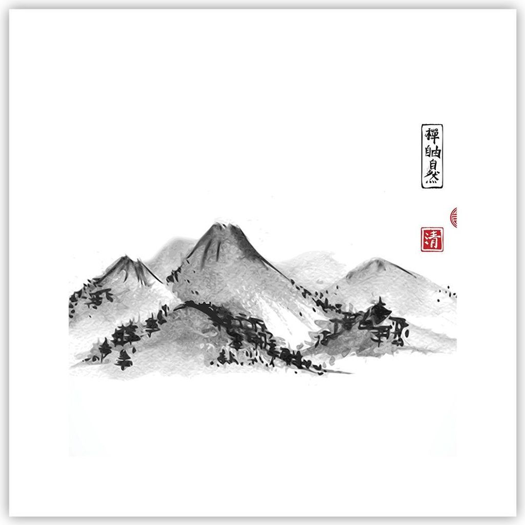 Poster - Poster ohne Rahmen - Zeichnen Asien Berge - 30x30 cm - Wand Bild - Wanddeko - Wandbilder - Kunstposter - Wandposter - Bilder - Kunstdruck ...