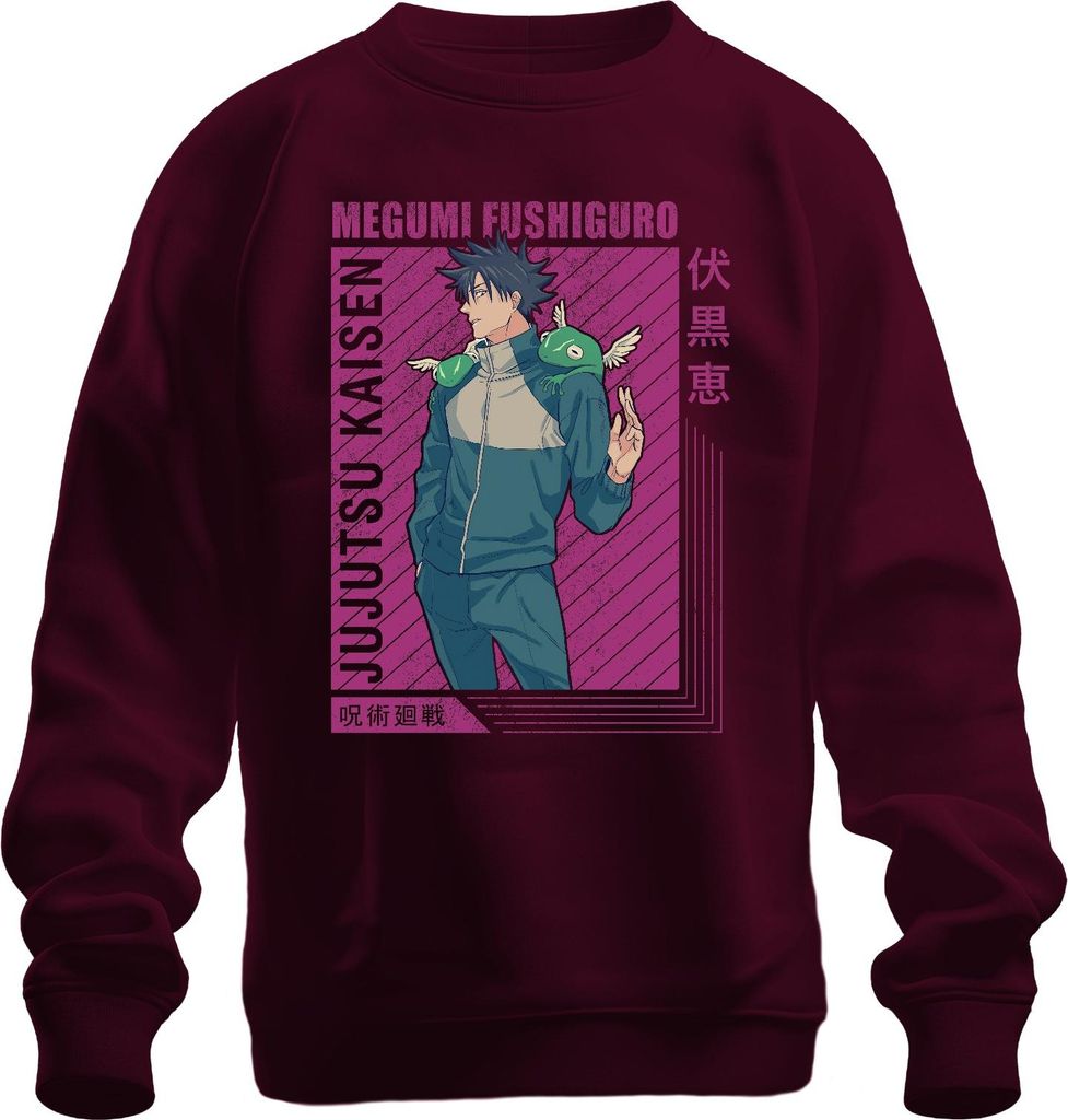 Megumi Fushiguro Jujutsu Kaisen Shikigami Anime Geschenk Retro Uni Sweatshirt Pullover, Burgundy, S
