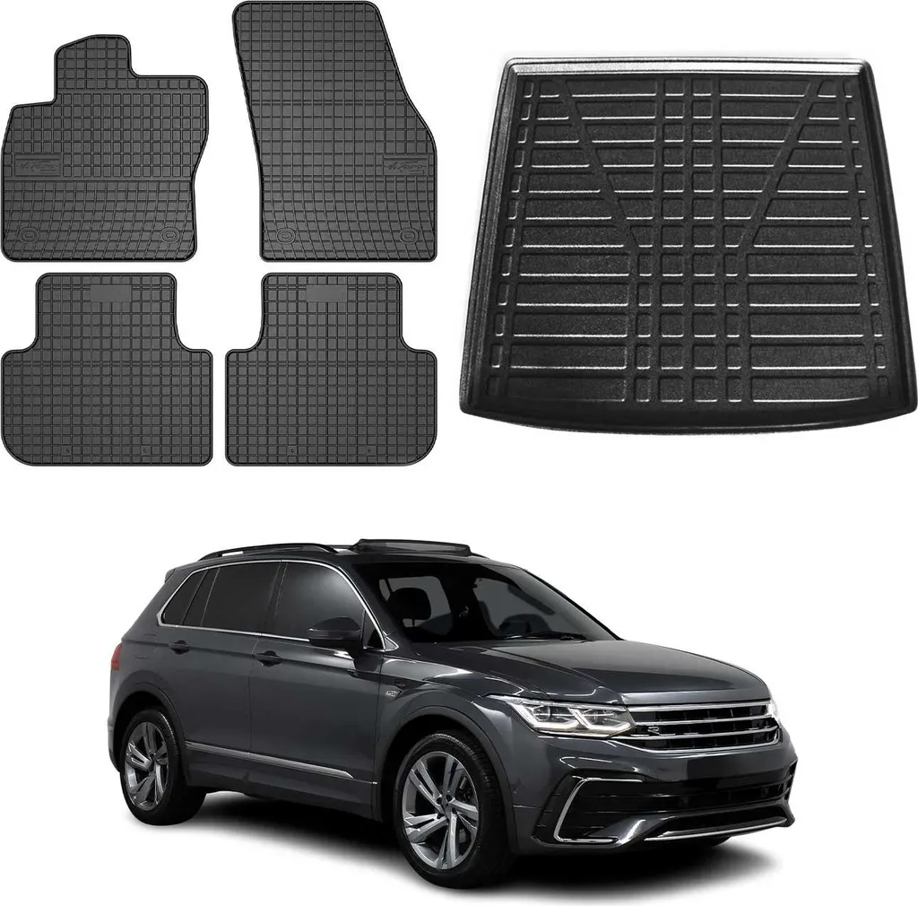 Set Tappetini e Vasca Baule per VW Tiguan 2016-2025 | Gomma 5 Pezzi