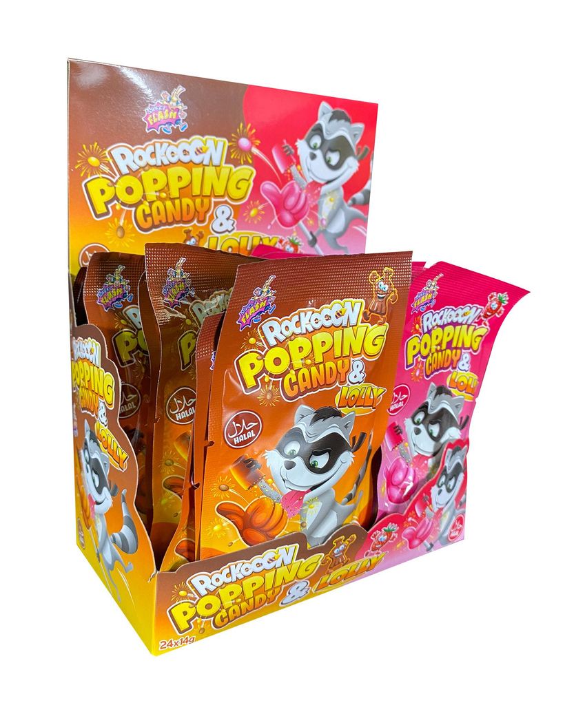 Display Komplett Rackooon Lolly & Popping Candy 24 Beutel Produktbild 