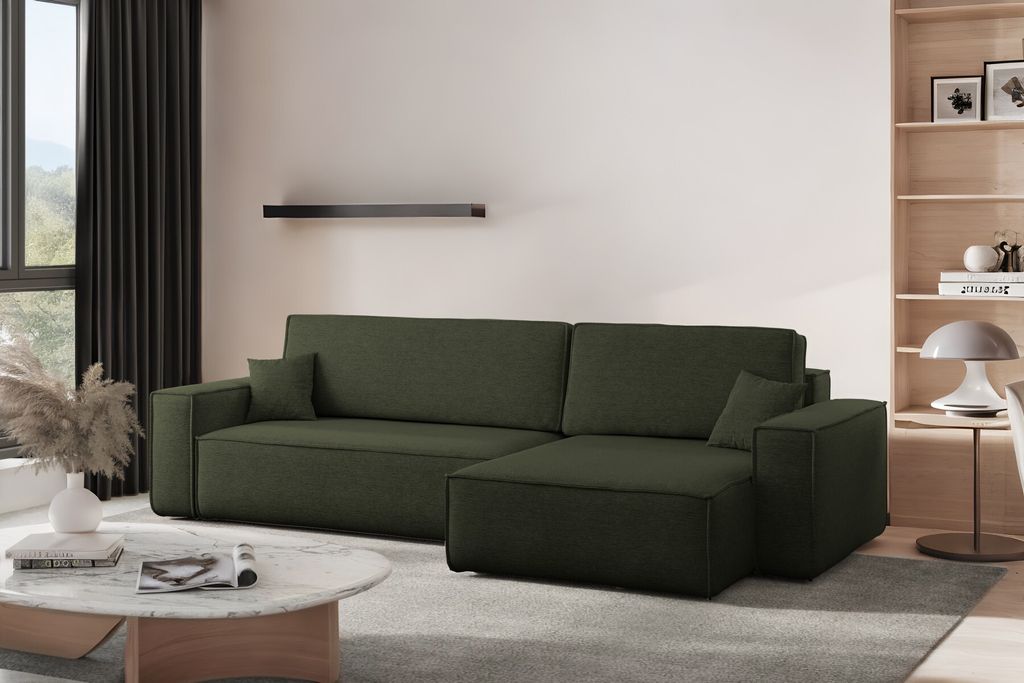 Kaiser Möbel Ecksofa mit schlaffunktion und bettkasten, Eckcouch Best XL stoff Verita Dunkelgrün Rechts