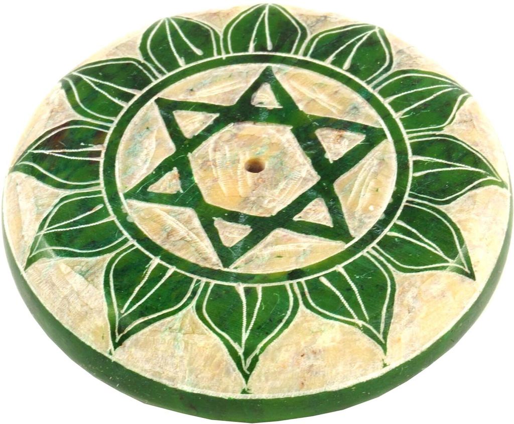 Indischer Räucherstäbchenhalter Ø 5,5 cm aus Speckstein, Chakra Räucherstäbchenhalter Ø 5,5 cm - Anahata, Grün, Räucherstäbchen Halter