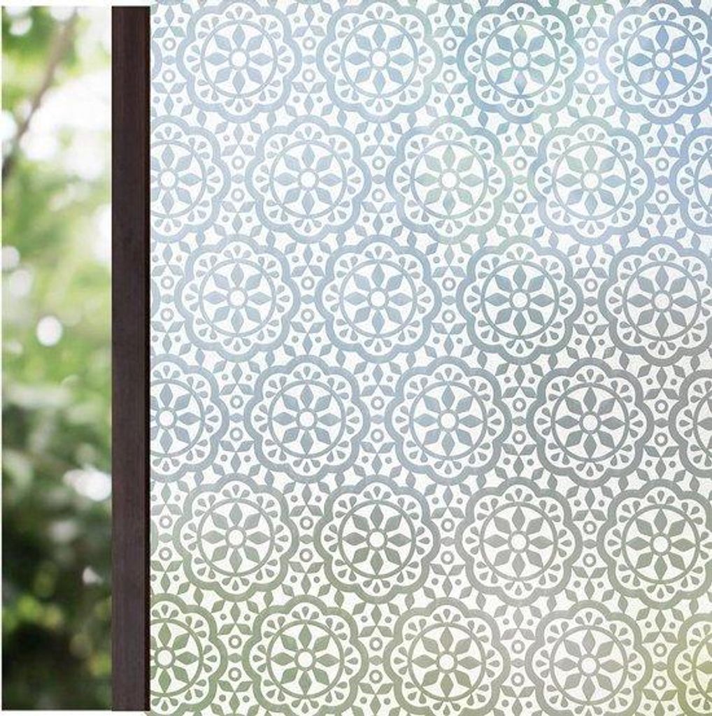 Selbstklebende, unsichtbare Raumschutzfolie - Melkglas-Design - Blumenmuster - statisch haftend - 75 x 300 cm