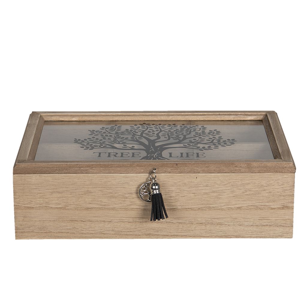 Clayre & Eef Čajová dóza 24x16x7 cm Hnedé drevo Sklo Obrázok produktu 
