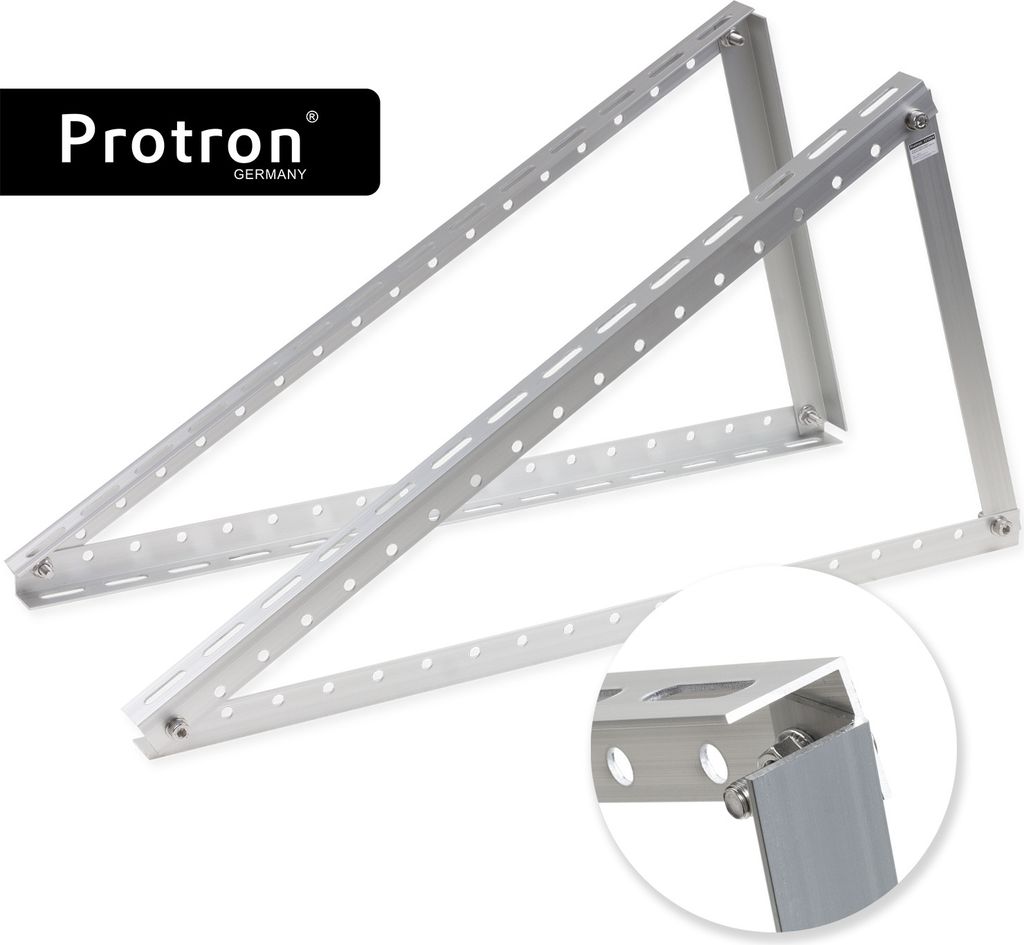 Protron Dreieck Halterung Aufständerung verstellbar klein für Solarmodule Flachdach bis 71cm Breite aus Aluminium - 2 Stück, MwSt.-Ermäßigung:...