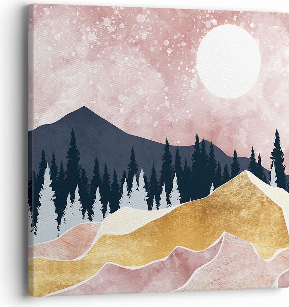 Bild auf Leinwand - Leinwandbild - Einteilig - Grafik Modern Landschaft - 40x40cm - Wand Bild - Wanddeko - Wandbilder - Leinwanddruck - Bilder - Wa...