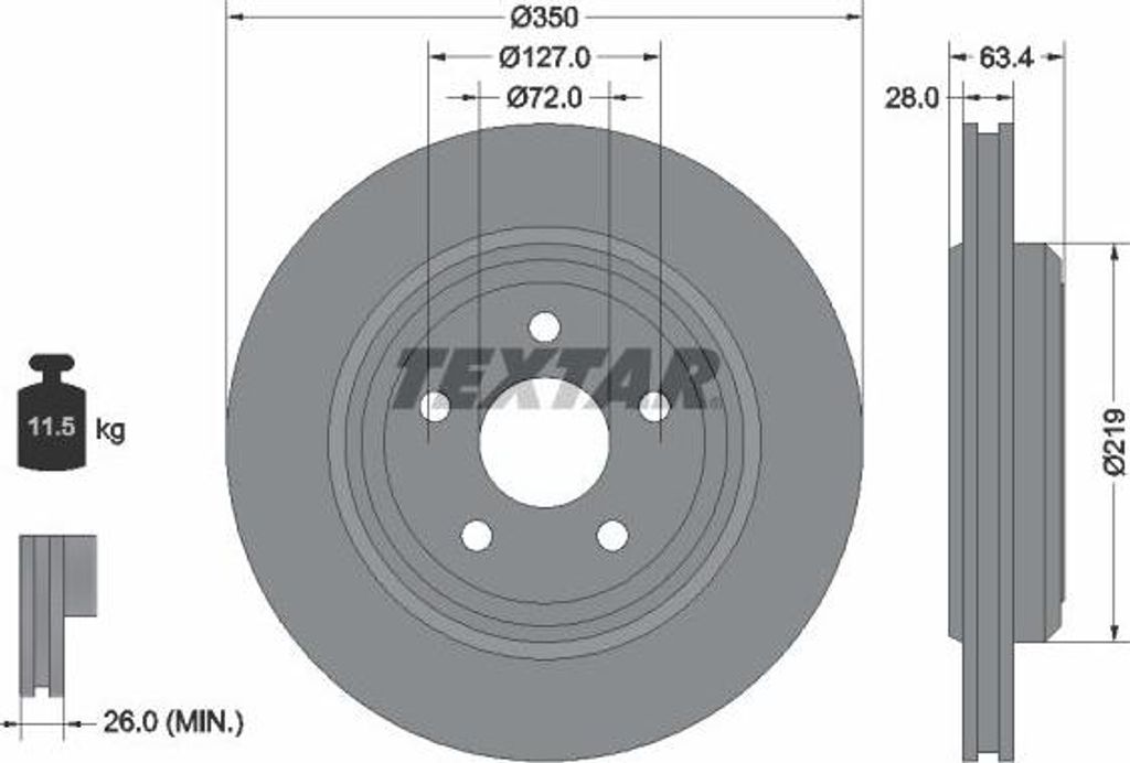 TEXTAR 92282003 Bremsscheibe OE 05181512AC kompatibel mit Cherokee