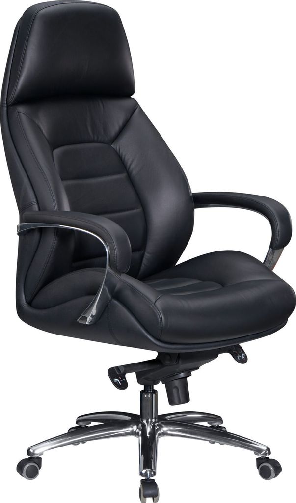 Designer Bürostuhl Bezug Echtleder Schwarz Schreibtischstuhl bis 120 kg | XXL Design Chefsessel höhenverstellbar | Drehstuhl ergonomisch mit Arml...