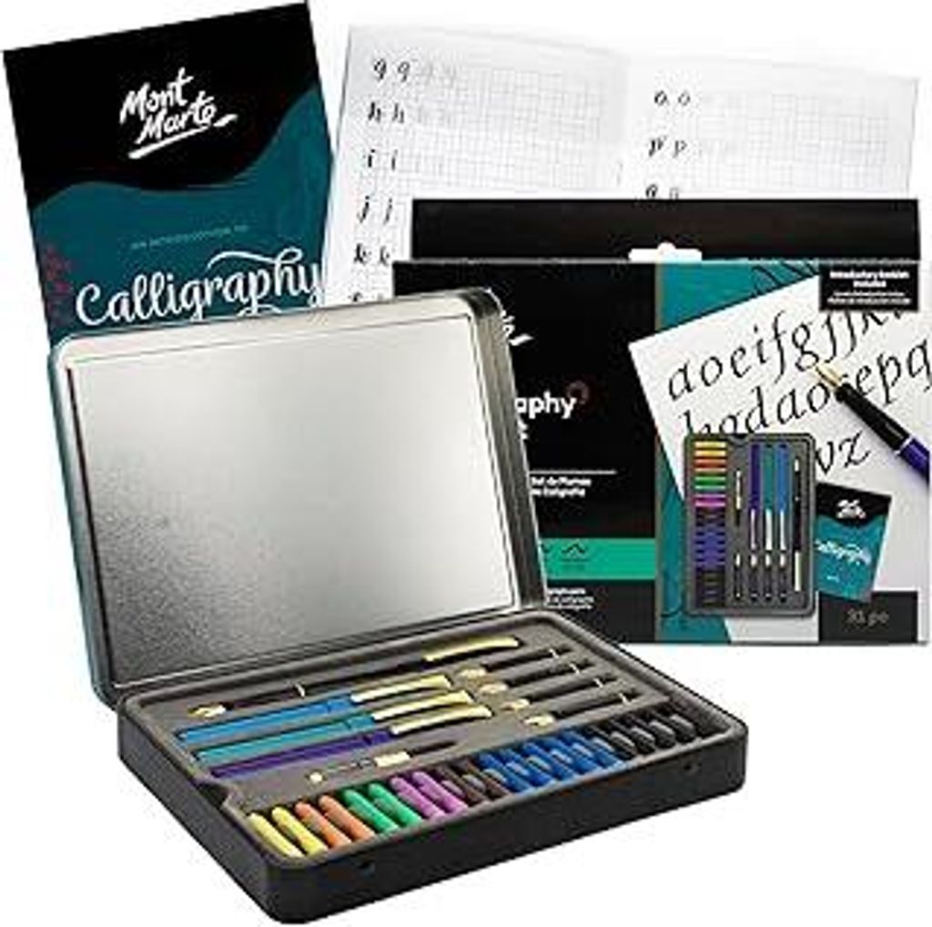 Mont Marte Kalligraphie-Set – 31-teilig – Enthält: 4x Füller, 5x Federn und mehr – Einstieg in Schönschrift, Handlettering