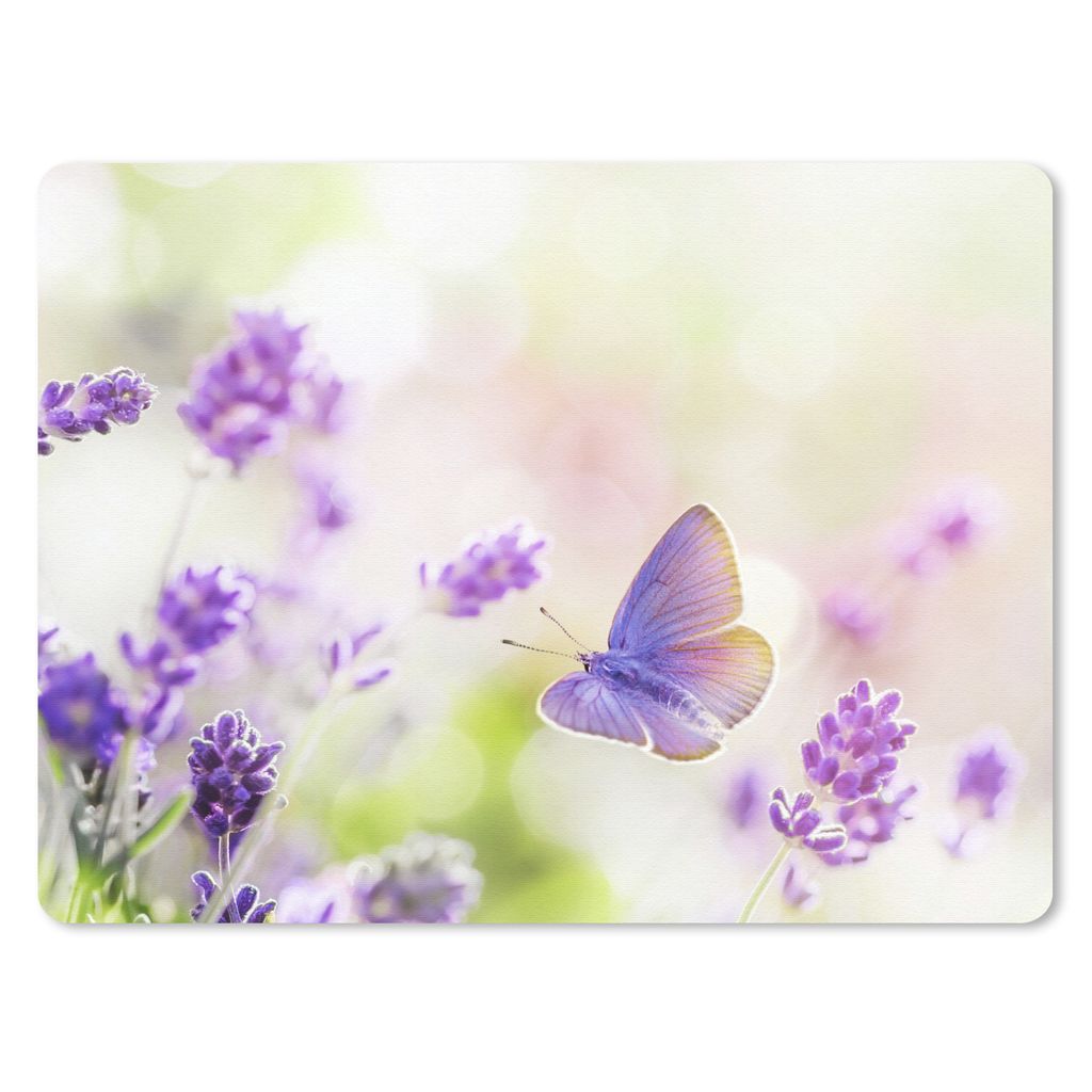 MuchoWow Mauspad Mousepad Lavendel - Schmetterling - Blumen 40x30 cm - Mousepads - Maus Mat - Pad - Mausunterlage - Anti Rutsch
