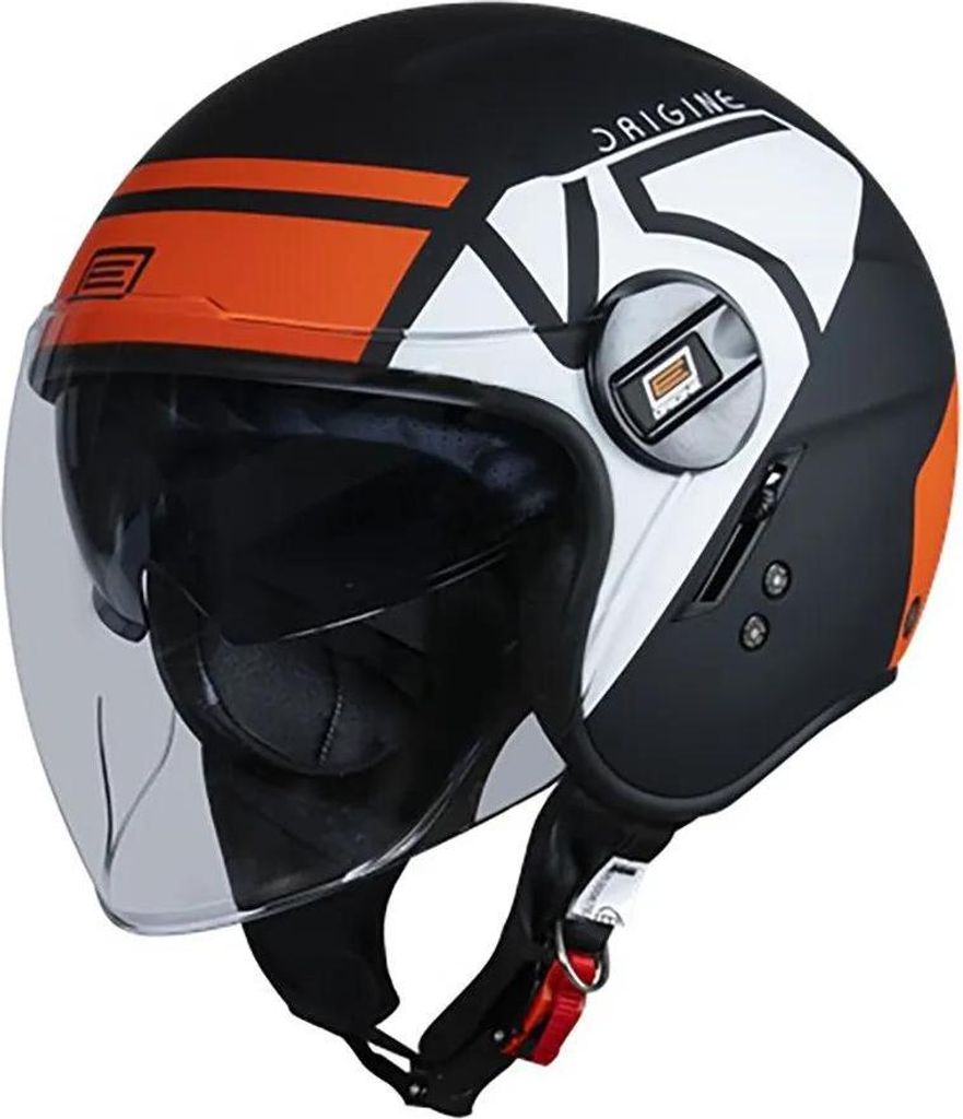 Jethelm ORIGINE HELMETS ORIGINE ALPHA V5 Motorradhelm Offener Helm Matt Schwarz Weiß Rot S Sonnenblende 201010027100503