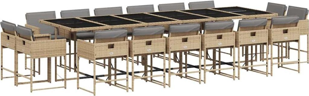 vidaXL 17-tlg. Garten-Essgruppe mit Kissen Beigemischung Poly Rattan