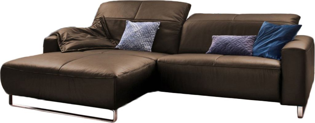 KAWOLA Sofa YORK Leder Life-line hasel Rec links Fuß Metall Chrom matt mit Sitztiefenverstellung
