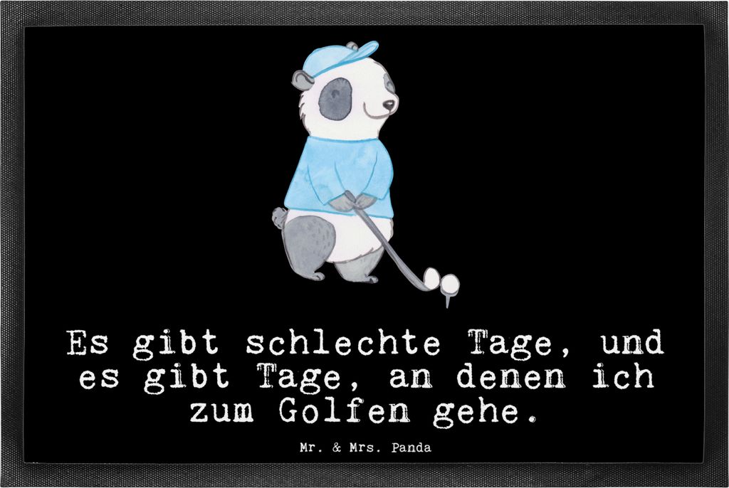 Mr. & Mrs. Panda fußmatte Panda Golfen 40 x 60 cm - Schwarz - Geschenk, Türvorleger, Türmatte, Golf spielen, Golfturnier, Bodenvorleger, Golfpla...