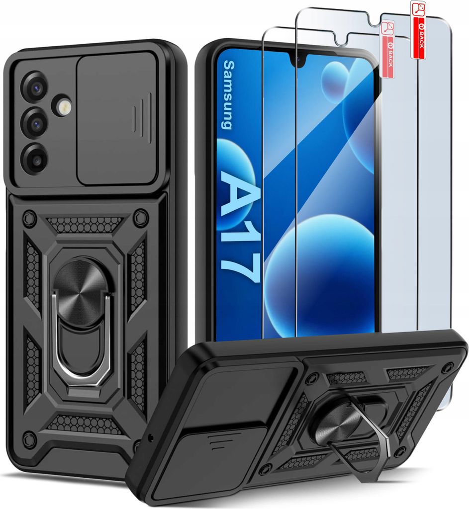 Panzertasche SCHWARZ SLIDE für Samsung A17 5G VERSTÄRKT + 2x Glas 9H