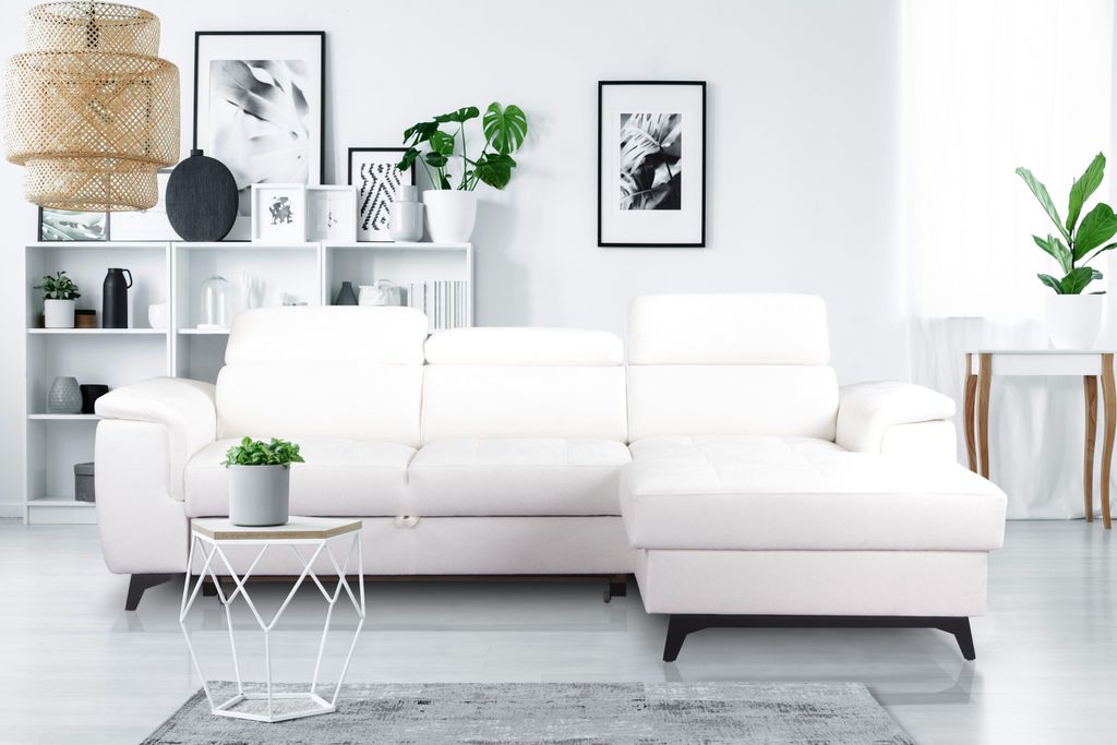 Masseno Ecksofa VOLA mit Schlaffunktion L-Form, Sofa mit Bettkasten, Wohnzimmersofa, Couch, Soffa, Bettsofa, Couchgarnitur- Weiß, BUBBLE 1