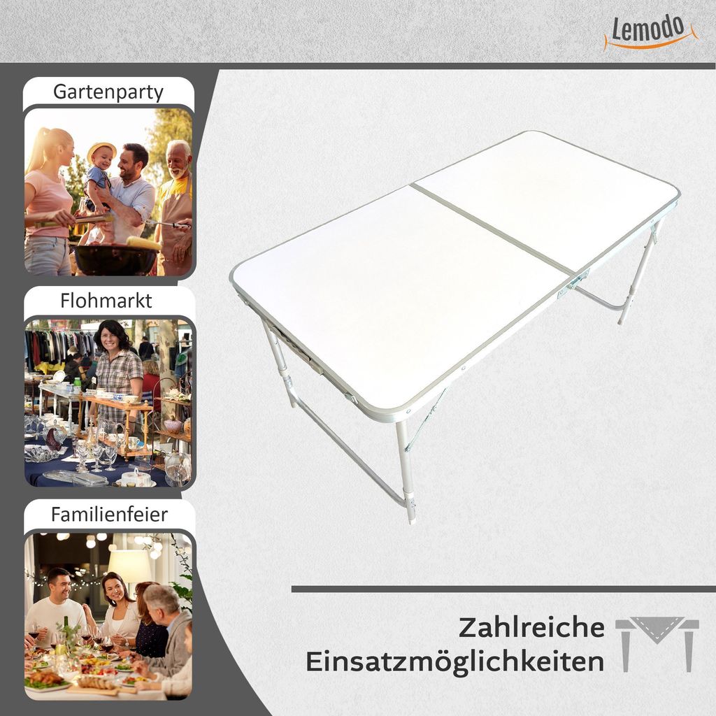 Höhenverstellbarer Klapptisch, weiß, Campingtisch 120 x 60 Produktbild 3