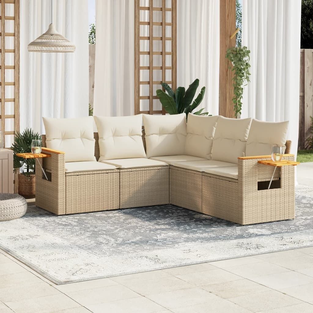 Maison Exclusive - 5-tlg. Garten-Sofagarnitur mit Kissen Beige Poly Rattan