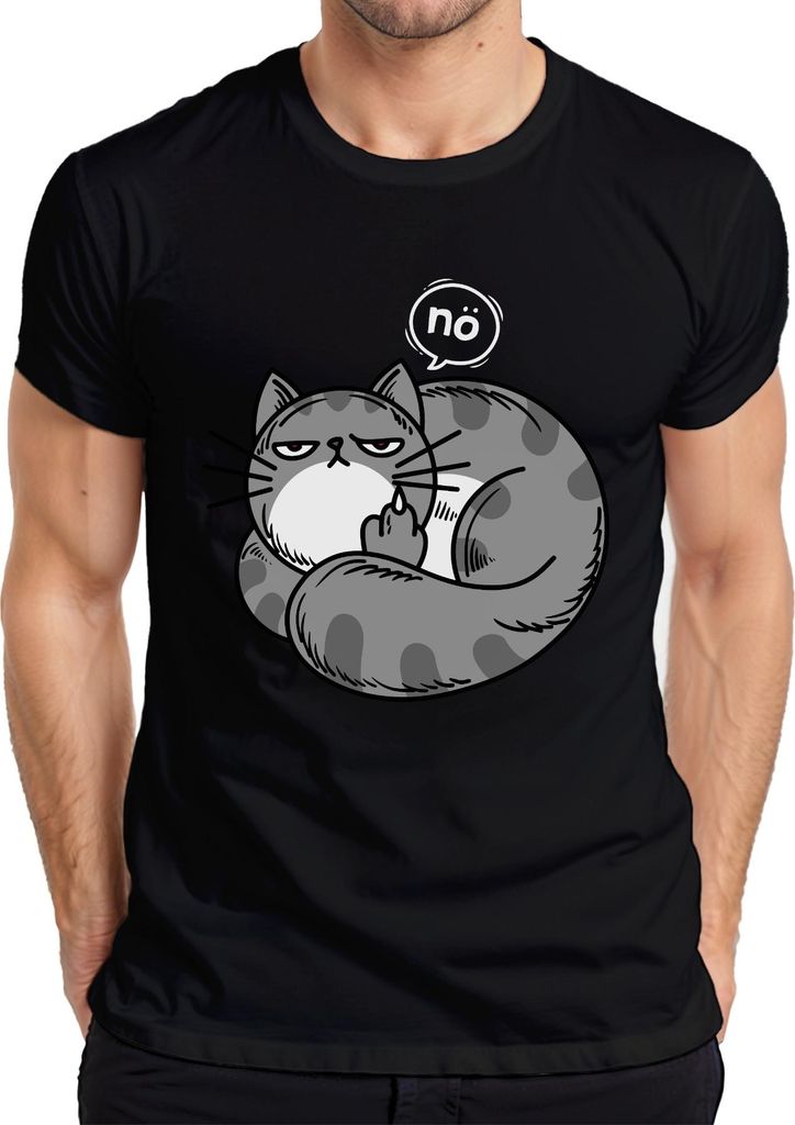 genervte katze mittelfinger nö lustig geschenk katzenfreund humor Herren T-Shirt, Schwarz, L