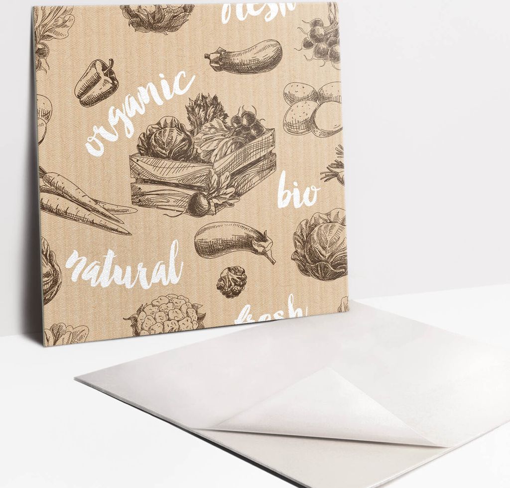 Fliesenaufkleber Set für Bad und Küche - 9 Fliesen Selbstklebend PVC - 30 x 30 - Natürliches Gemüse