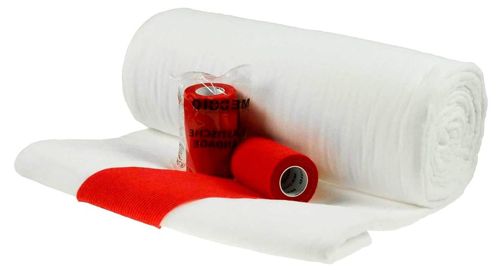 Mullwatterolle 40x500cm und 12 Haftbandagen 10cm rot