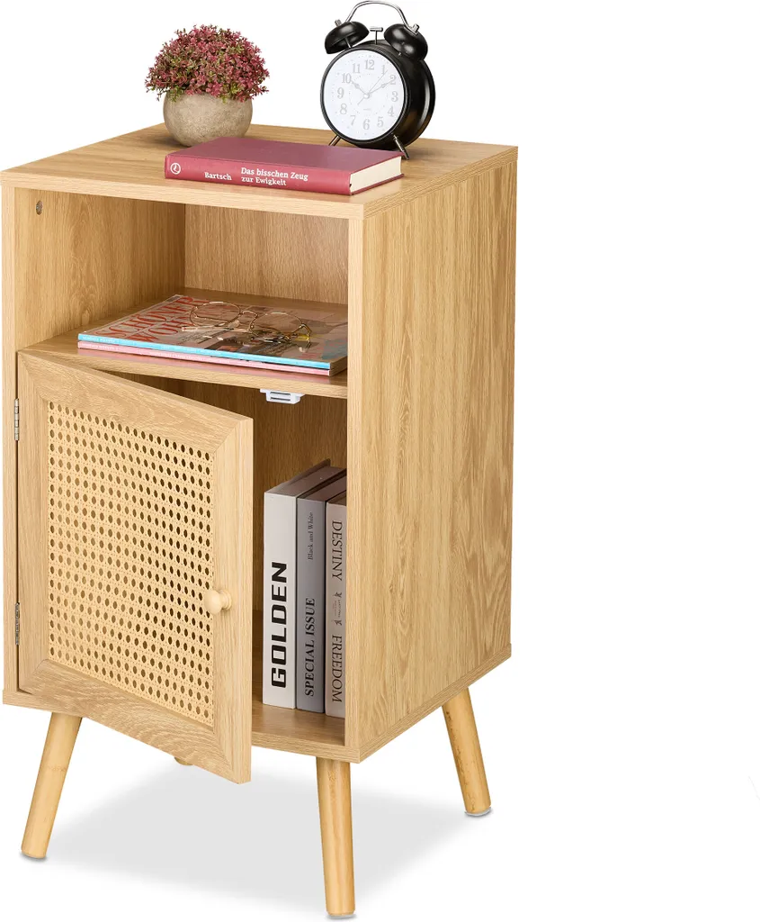 Table de chevet en rotin tressé naturel pour chambre à coucher