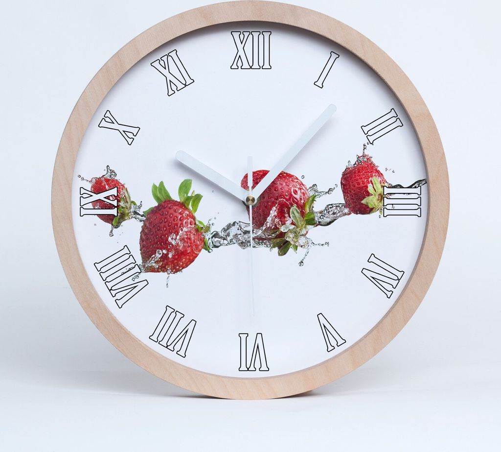 Holzuhr 30fi cm wanduhr - weiße Spitzen - Erdbeeren und Wasser