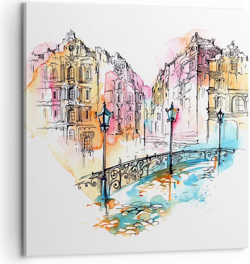 Bild auf Leinwand - Leinwandbild - Ort Stadt Architektur Herz - 60x60cm - Wand Bild - Wanddeko - Leinwanddruck - Bilder - Kunstdruck - Wanddekorati...