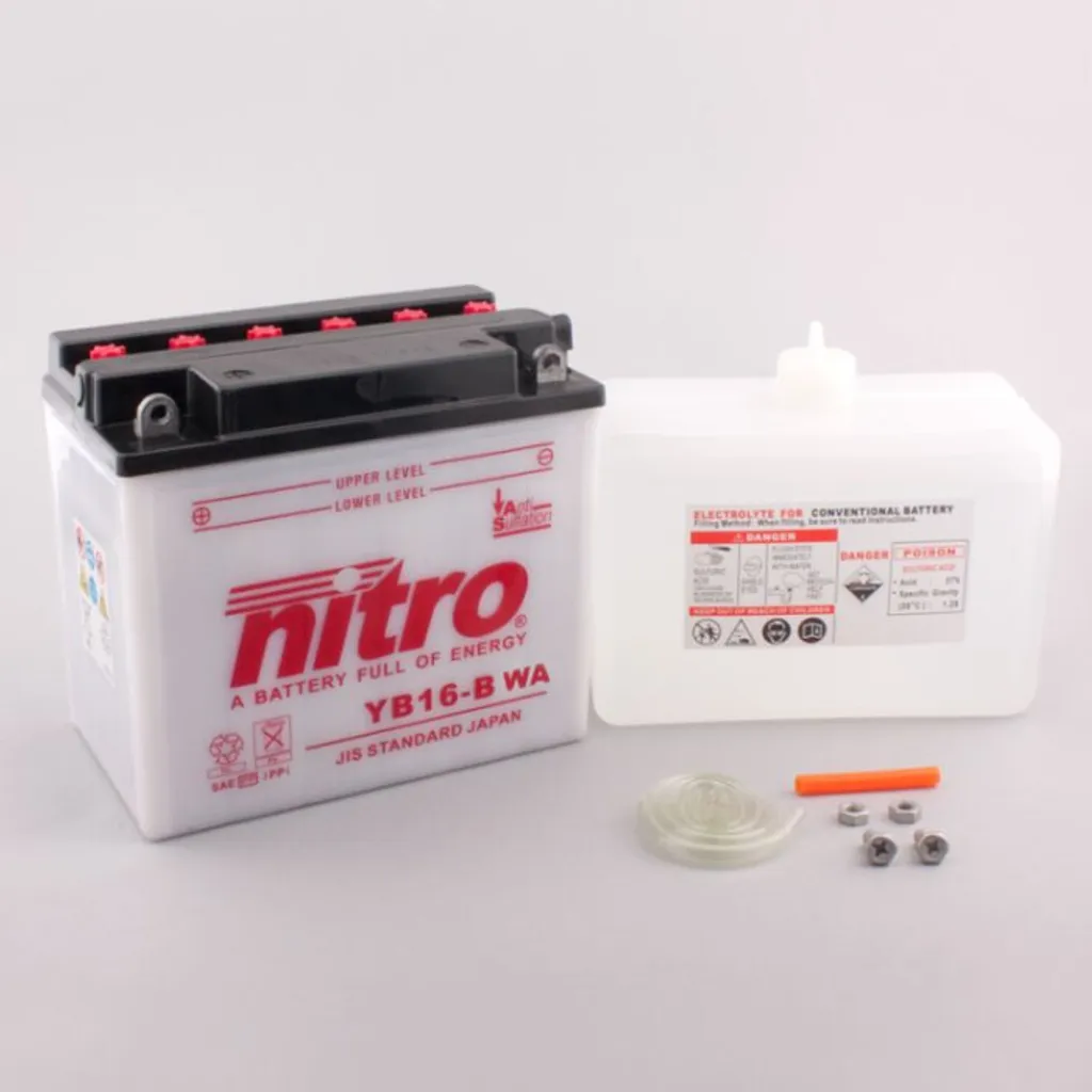 Batterie Nitro YB16-B 16Ah haute capacité avec pack acide inclus pour moto