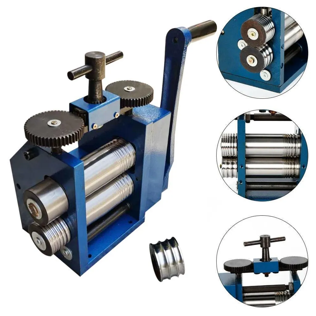Laminoir à bijoux manuel combiné 75 mm en acier bleu - Épaisseur 6,5 mm