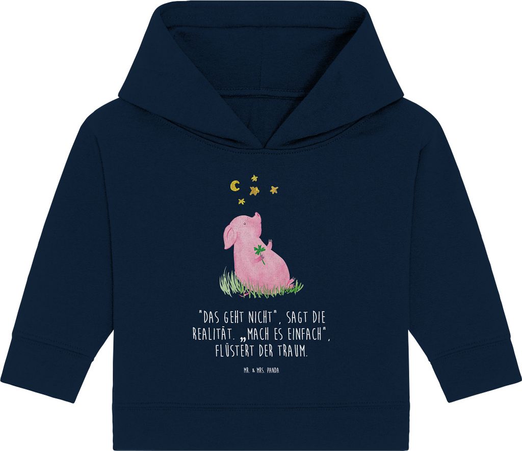 Mr. & Mrs. Panda Organic Baby Hoodie Schwein Glück 12. - 18. Monat - French Navy - Geschenk, Motivation, Lustige Sprüche, Ziele, Kapuzenshirt, St...