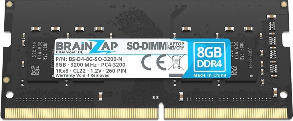 BRAINZAP 8GB DDR4 3200MHz PC4-3200 SO-DIMM CL22 1Rx8 1.2V, Zdjęcie produktu 