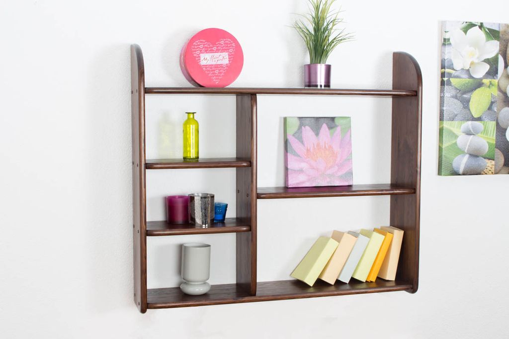 Bücherregal - 100 cm breit, Kiefer Holz-Massiv, Farbe: Nuss