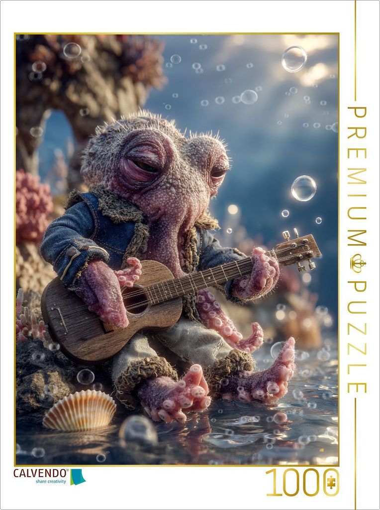 CALVENDO Puzzle Musizierender Oktopus auf Korallenriff - Fantasievolles Kinderpuzzle unter Wasser | 1000 Teile Lege-Größe 64x48cm Foto-Puzzle fü...