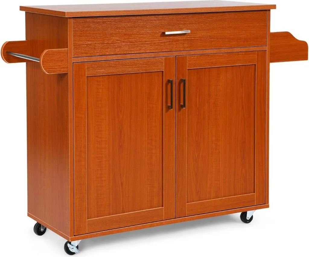 Ilot central de cuisine mobile avec rangement épices et plateau bois - 2