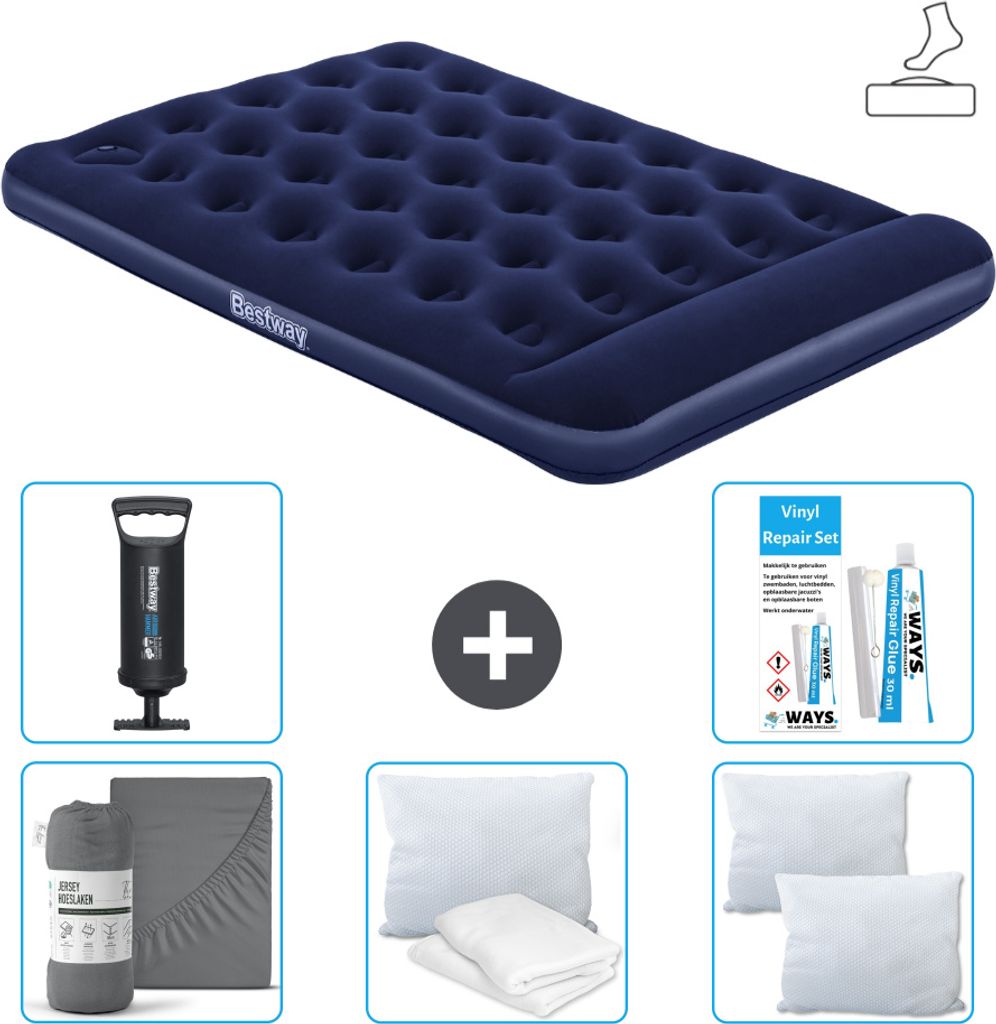 Bestway Luftmatratze - Französisches Bett - 137 x 191 x 28 cm - Blau - Inklusive Zubehör