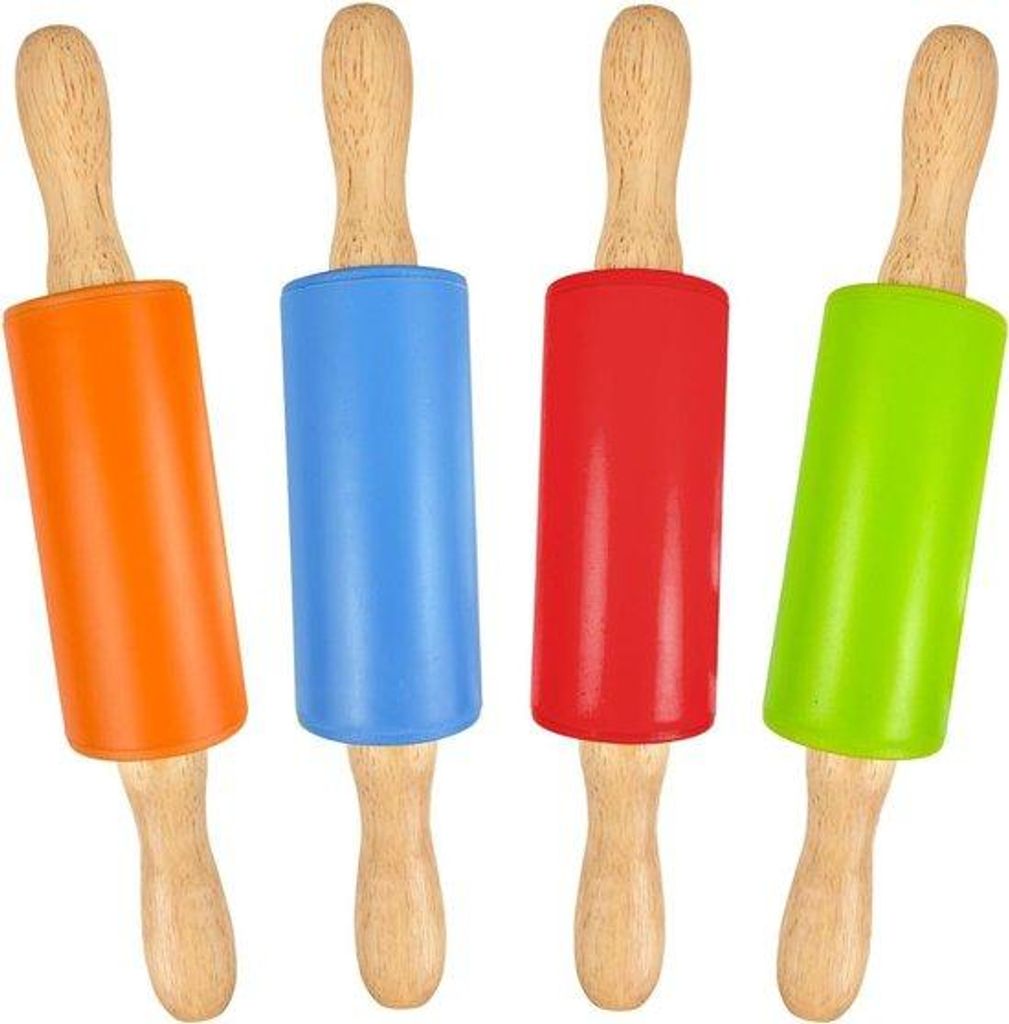 Silikonische Bäckrollen für Kinder mit Holzgriff - 22 cm - n - Set aus 4 - Mehrfarbig - Geschenk für Kinder