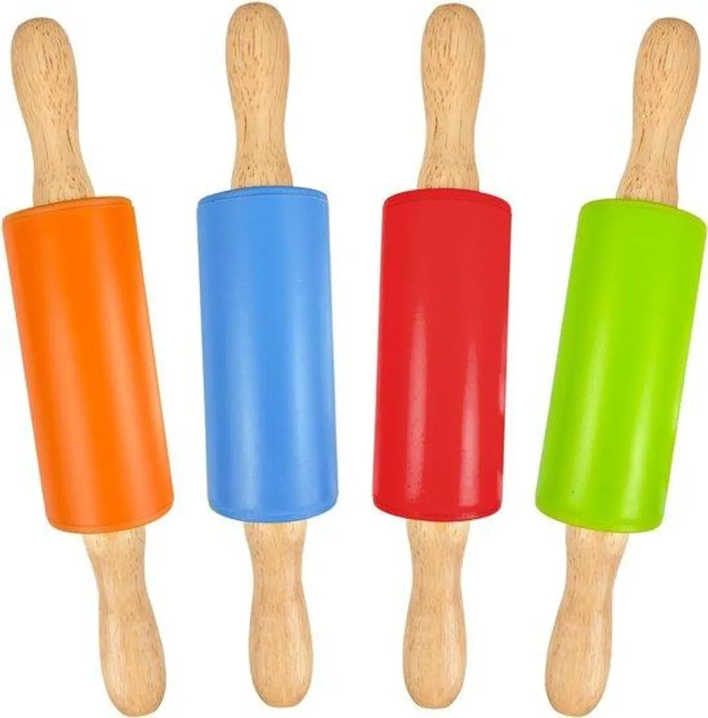 Rouleau pâtisserie silicone antiadhésif enfant 22 cm manche bois - Pack de 4