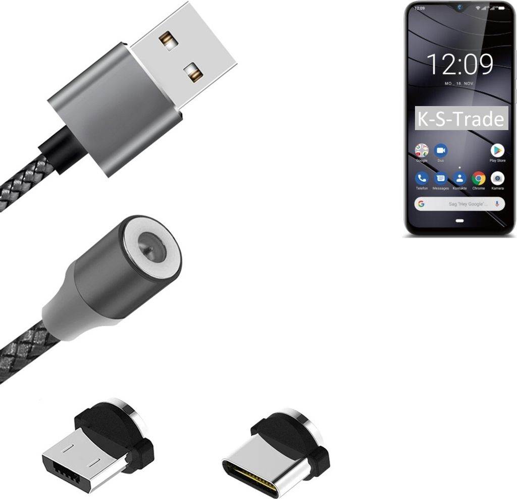 K-S-Trade Hochwertiges Magnet-Lade-kabel Sync-Kabel Daten-Kabel für Gigaset GS290 mit USB-Typ-C-Anschluss und Micro-USB-Anschluss 2A bis zu 480mbps