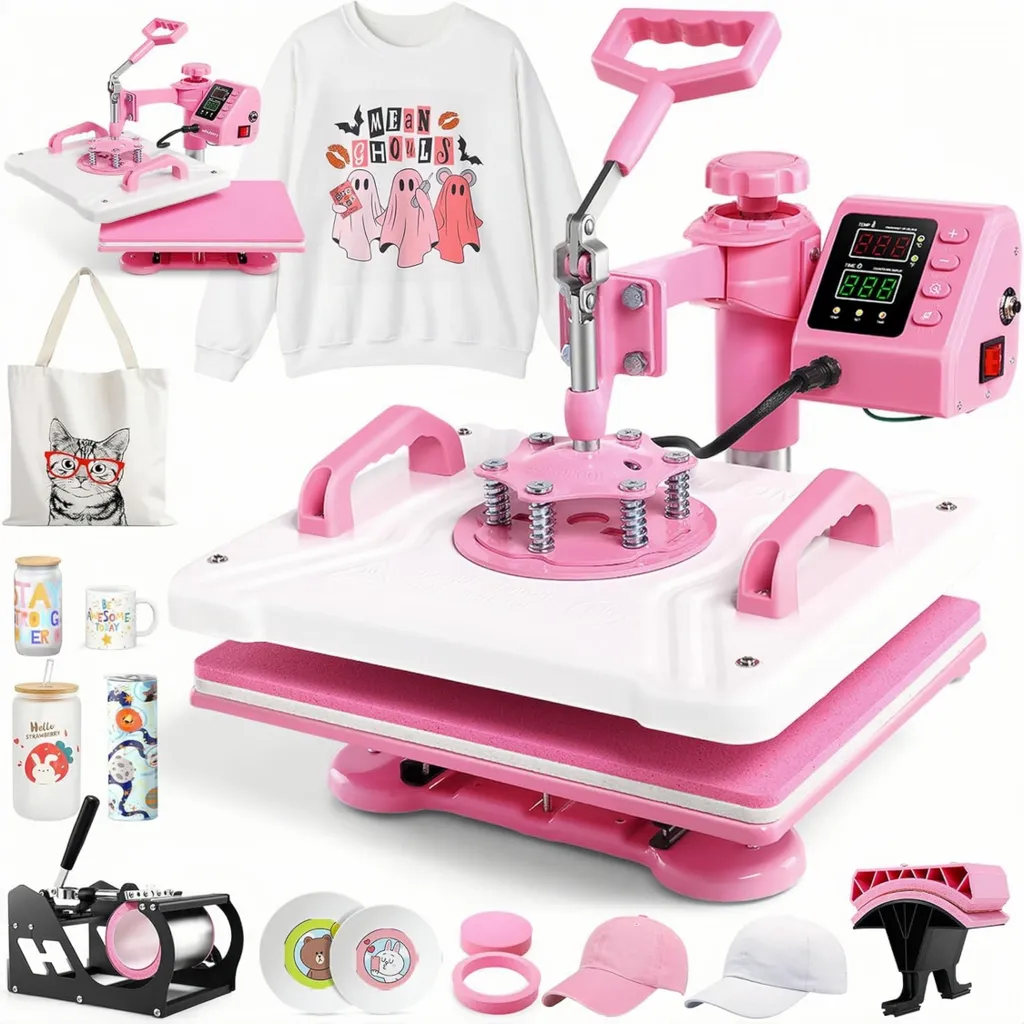 Presse à chaud multifonction 5 en 1 rose pour sublimation et films DTF
