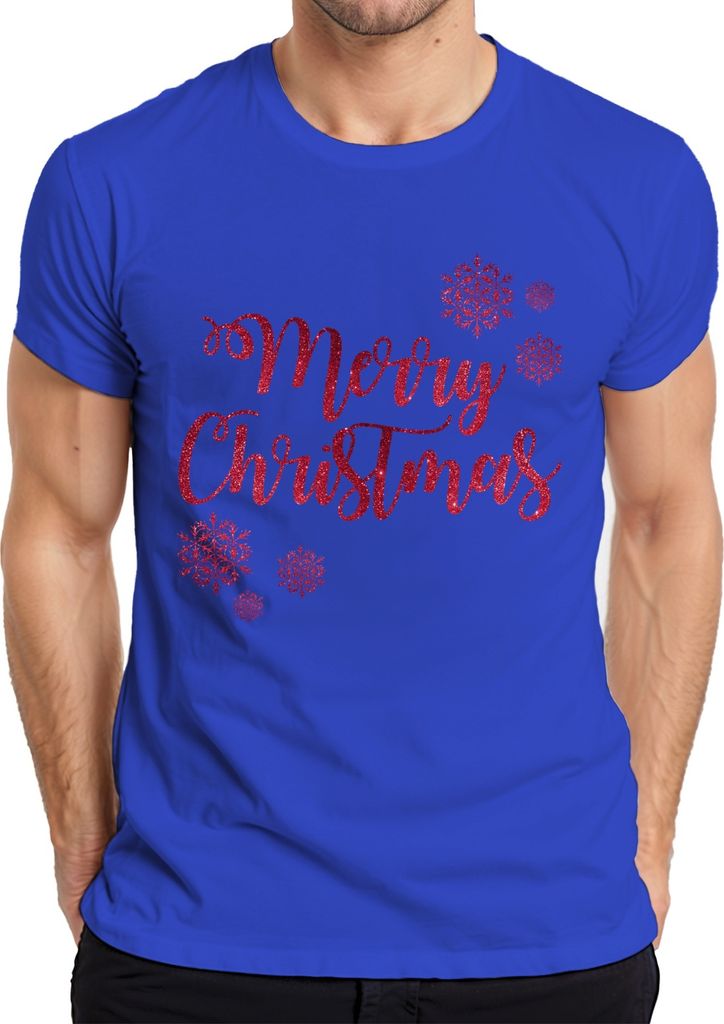 Merry Christmas Schneeflocken - Weihnachten Weihnachtsgeschenk Christmas Herren T-Shirt, Blau, XXL