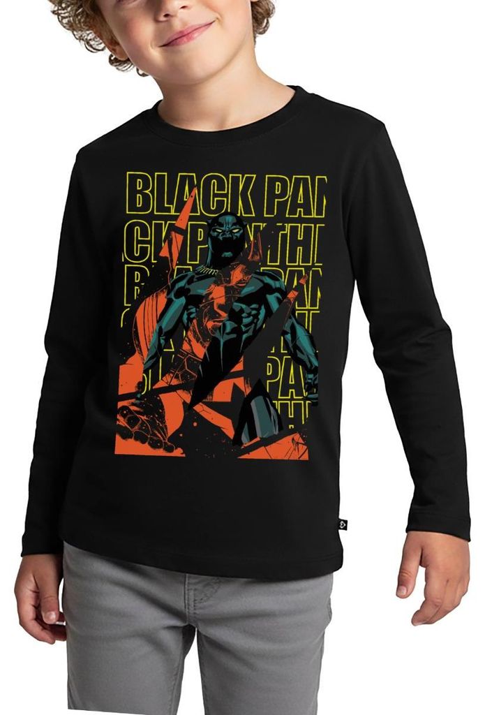 Spreadshirt Avengers Superheld Black Panther Kinder Premium Langarmshirt, 134/140 (8 Jahre), Schwarz