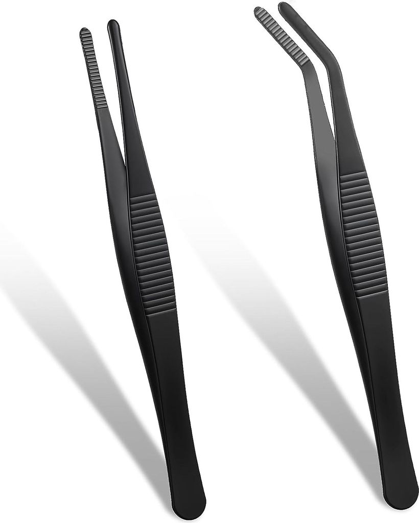 AOZUO 2er-Pack rutschfeste gebogene Pinzetten, stumpfe Pinzetten 5,5 Zoll Edelstahl rutschfeste gerade Pinzetten mit gebogenem gezahnten Rand, gewi...