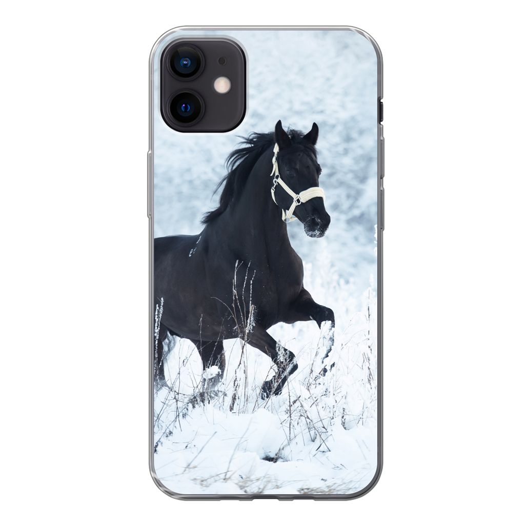 MuchoWow Handyhülle Schutzhülle Hülle für iPhone 12 mini Pferd - Schnee - Winter Silikon Softcase Handy Hülle - Bild