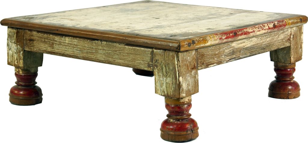 Kleiner Tisch, Blumenbank, Kaffeetisch, Beistelltisch, Couchtisch - Modell 15, Antik-weiß, Holz, 17*48*48 cm, Kaffeetische & Bodentische