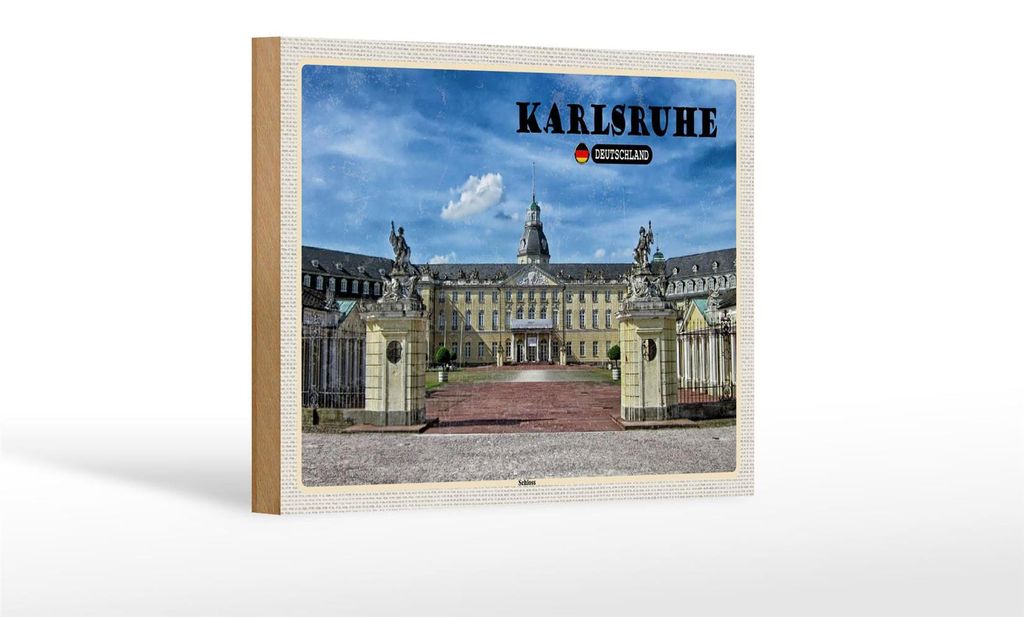 Holzschild Städte Karlsruhe Schloss Brunnen Dekoration 18x12 cm