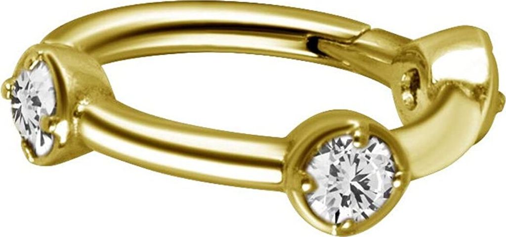 Karisma Edelstahl 316L Hinged/Clicker Ring Piercing Ohrring Trio Zirkonia Set BHSRZ-11 - Gold Pvd Zirkonia