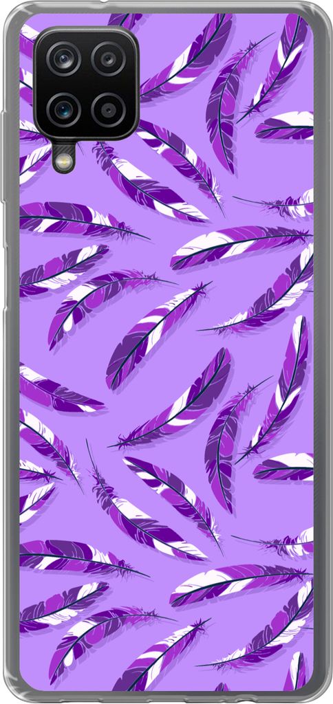 MuchoWow Handyhülle Schutzhülle Hülle für Telefoonhoesje Samsung Galaxy A12 Mädchen - Federn - Lila - Muster - Mädchen - Lila - Kinder - Ki...