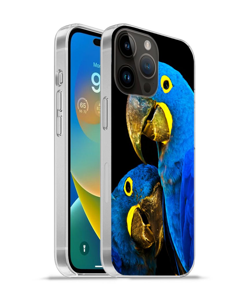 MuchoWow Handyhülle Schutzhülle Hülle für Apple iPhone 14 Pro Max Papagei - Vogel - Federn - Blau Silikon Softcase Handy Hülle - Hardcover